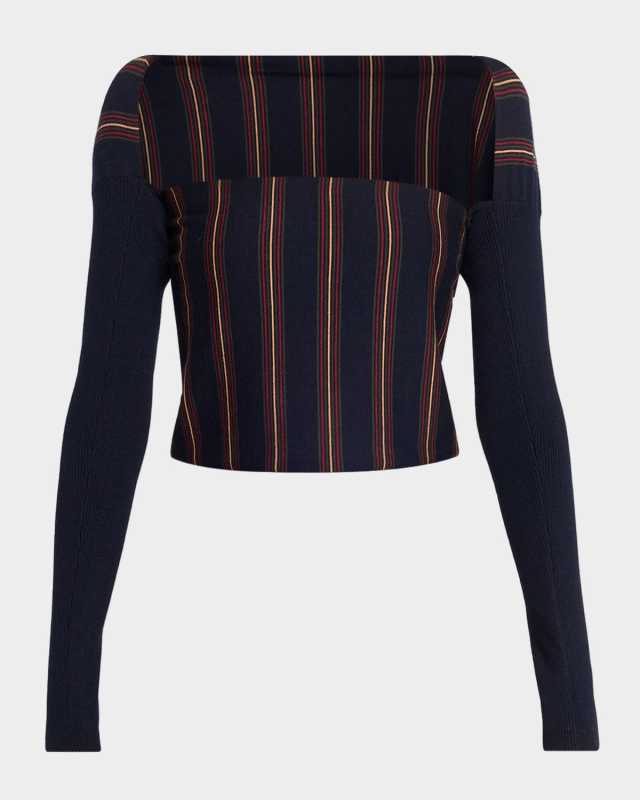 Tiba Striped Long-Sleeve Crop Top